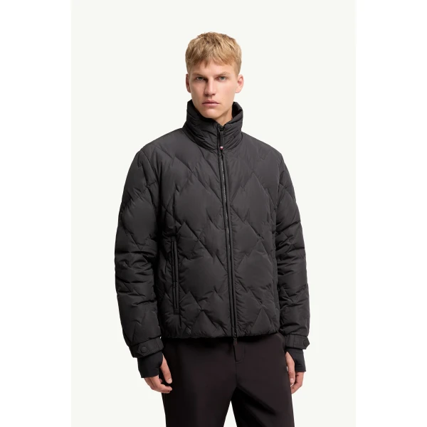 Moncler Bramans Diamond Quilted Short Down Jacket in Black, view 4 | Men's Jackets | Coveti