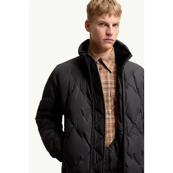 Moncler Bramans Diamond Quilted Short Down Jacket in Black, view 6 | Men's Jackets | Coveti