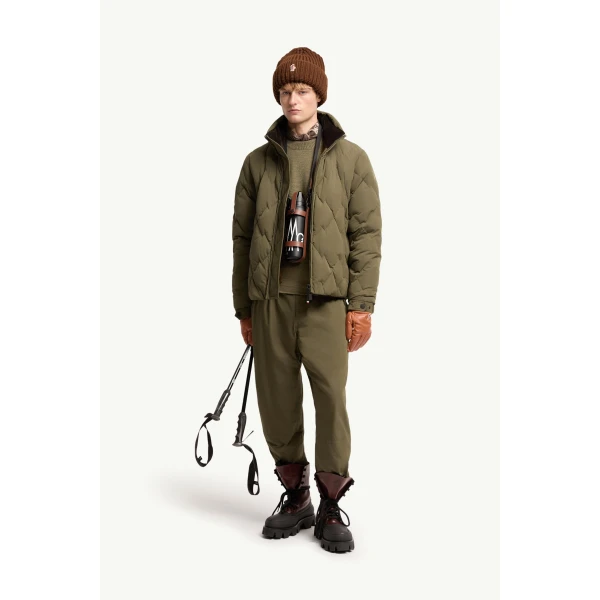 Moncler Bramans Diamond Quilted Short Down Jacket in Olive Green, view 2 | Men's Jackets | Coveti