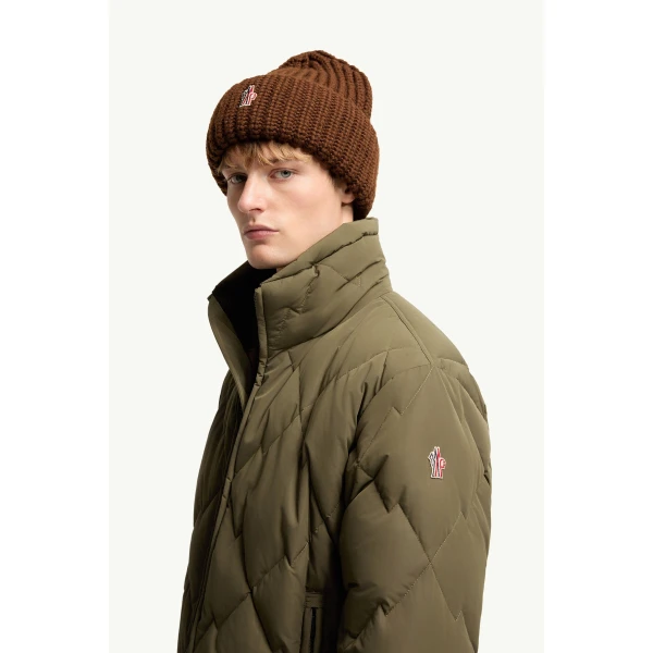 Moncler Bramans Diamond Quilted Short Down Jacket in Olive Green, view 3 | Men's Jackets | Coveti