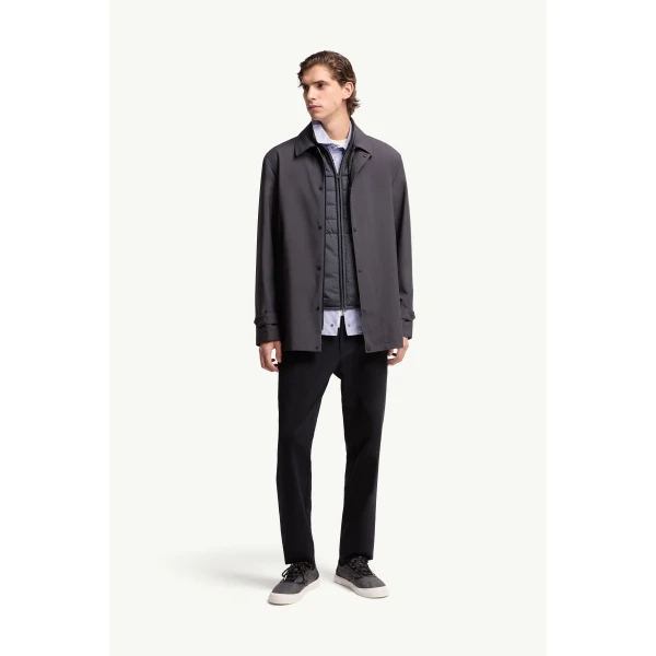 Moncler Brecon Mid-Length 3-in-1 Down Shirt Jacket in Dark Blue, view 2 | Men's Coats | Coveti