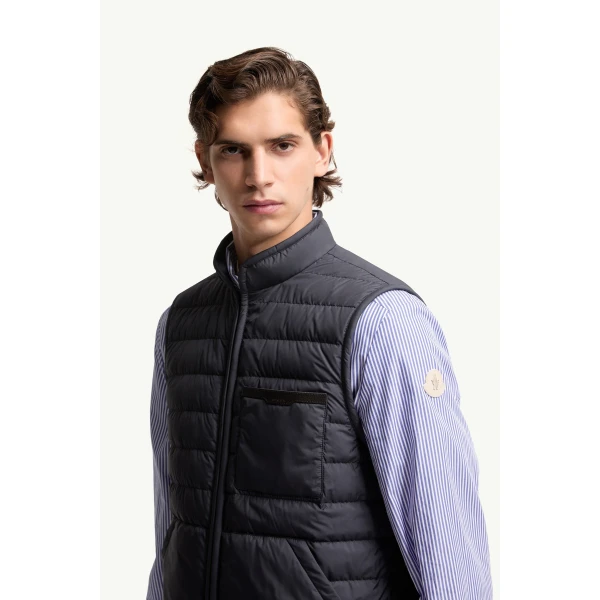 Moncler Brecon Mid-Length 3-in-1 Down Shirt Jacket in Dark Blue, view 3 | Men's Coats | Coveti