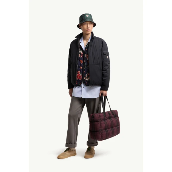 Moncler Breezes Short Padded Jacket in Navy Blue, view 2 | Men's Jackets | Coveti
