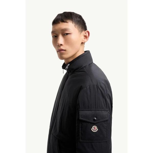 Moncler Breezes Short Padded Jacket in Navy Blue, view 3 | Men's Jackets | Coveti