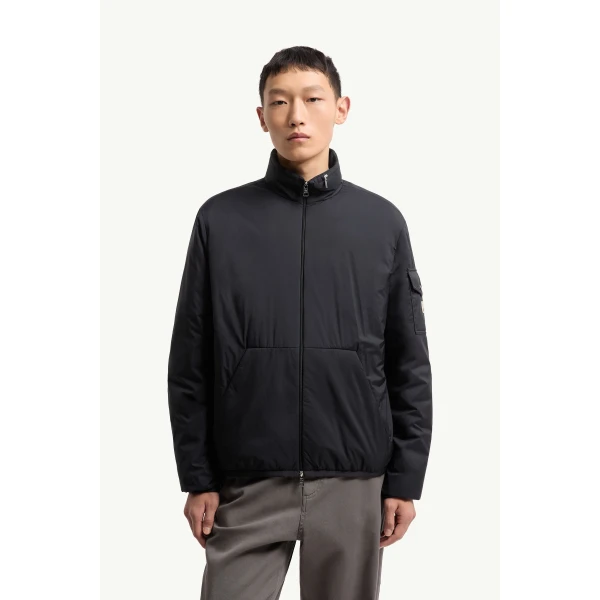 Moncler Breezes Short Padded Jacket in Navy Blue, view 4 | Men's Jackets | Coveti