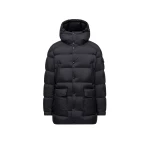 Moncler Bretagne Hooded Mid-Length Down Jacket in Black | Men's Coats | Coveti