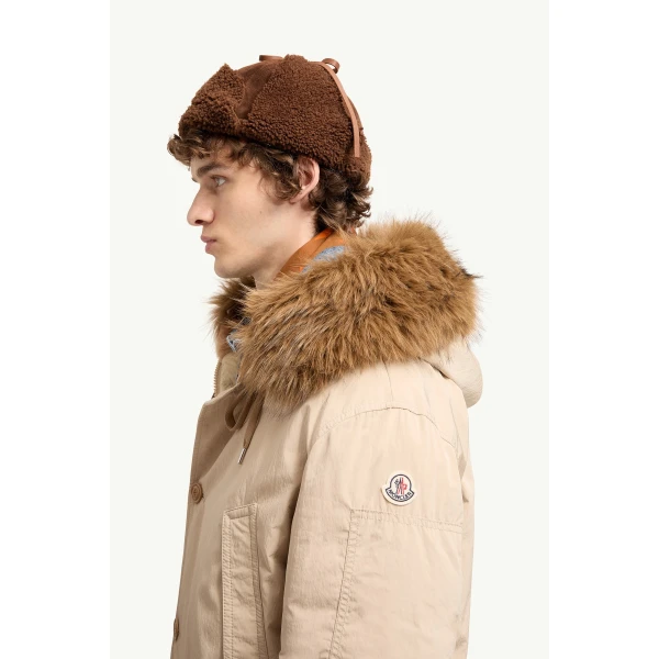 Moncler Brevanth Hooded Down Parka Jacket in Beige, view 3 | Men's Coats | Coveti