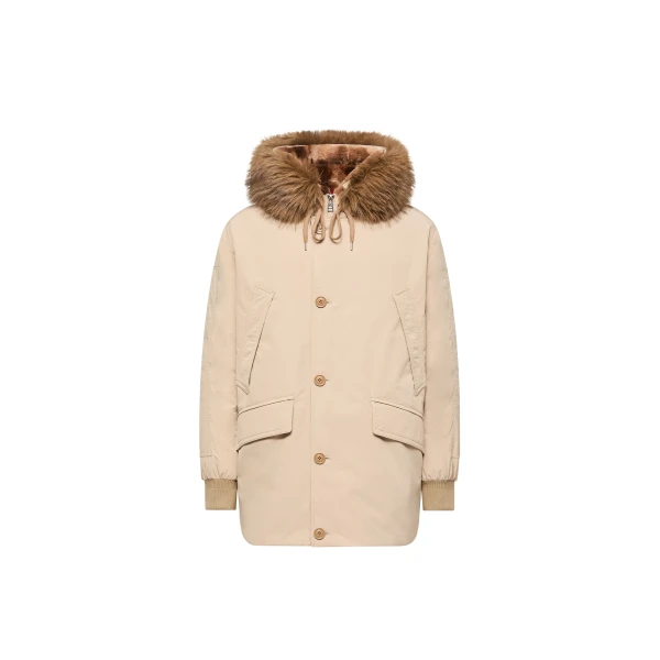 Moncler Brevanth Hooded Down Parka Jacket in Beige | Men's Coats | Coveti