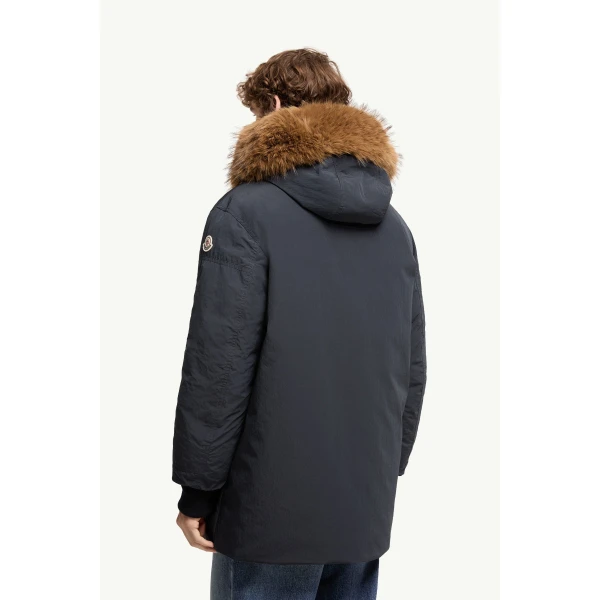 Moncler Brevanth Hooded Down Parka Jacket in Dark Blue, view 5 | Men's Coats | Coveti