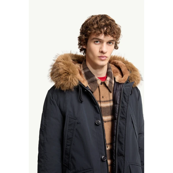 Moncler Brevanth Hooded Down Parka Jacket in Dark Blue, view 6 | Men's Coats | Coveti