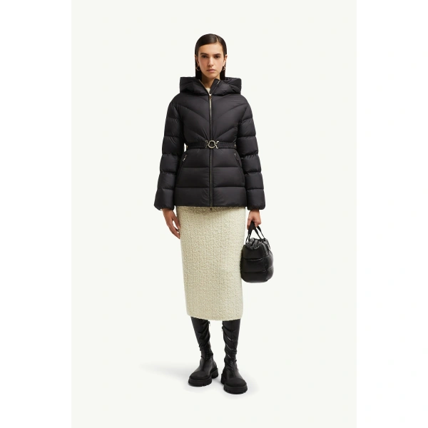 Moncler Brosse Diagonal-Quilted Hooded Short Down Jacket in Black, view 2 | Women's Puffer Jackets | Coveti