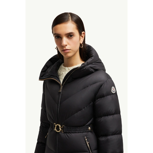 Moncler Brosse Diagonal-Quilted Hooded Short Down Jacket in Black, view 3 | Women's Puffer Jackets | Coveti