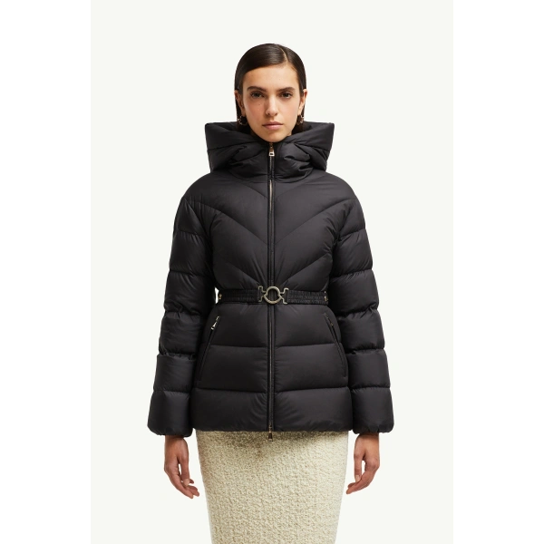 Moncler Brosse Diagonal-Quilted Hooded Short Down Jacket in Black, view 4 | Women's Puffer Jackets | Coveti