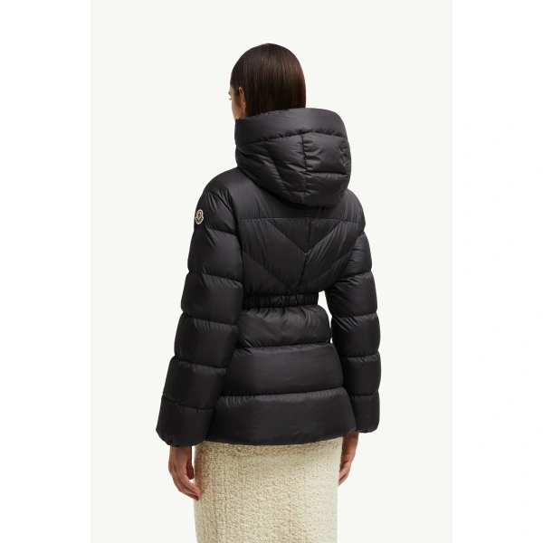 Moncler Brosse Diagonal-Quilted Hooded Short Down Jacket in Black, view 5 | Women's Puffer Jackets | Coveti
