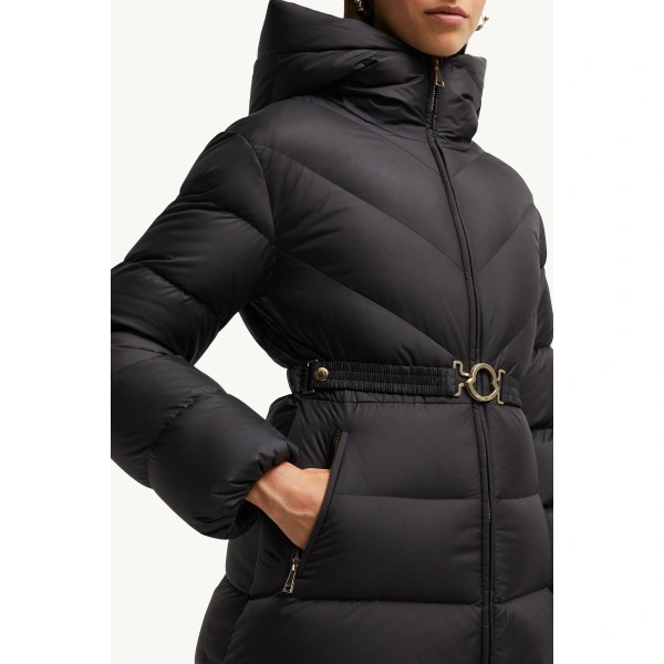 Moncler Brosse Diagonal-Quilted Hooded Short Down Jacket in Black, view 6 | Women's Puffer Jackets | Coveti