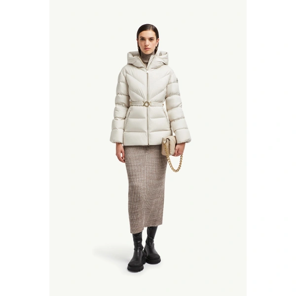 Moncler Brosse Diagonal-Quilted Hooded Short Down Jacket in White, view 2 | Women's Puffer Jackets | Coveti