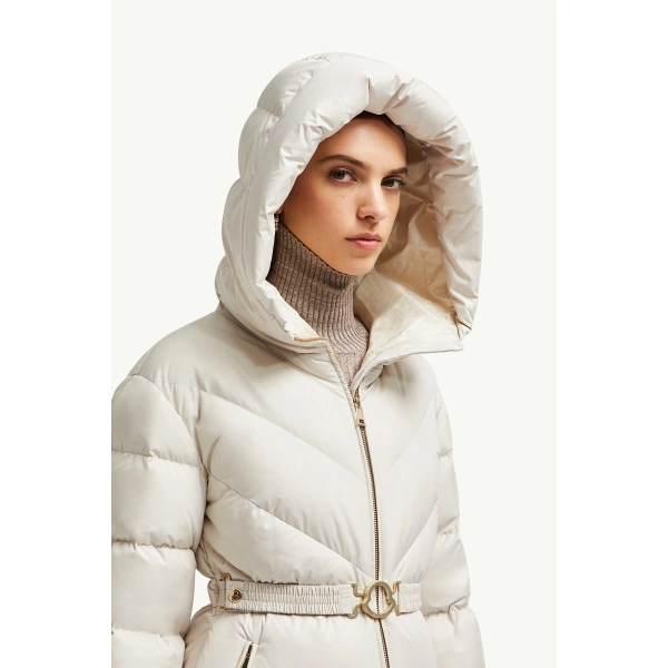 Moncler Brosse Diagonal-Quilted Hooded Short Down Jacket in White, view 3 | Women's Puffer Jackets | Coveti