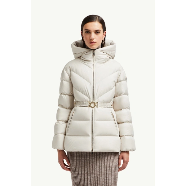 Moncler Brosse Diagonal-Quilted Hooded Short Down Jacket in White, view 4 | Women's Puffer Jackets | Coveti