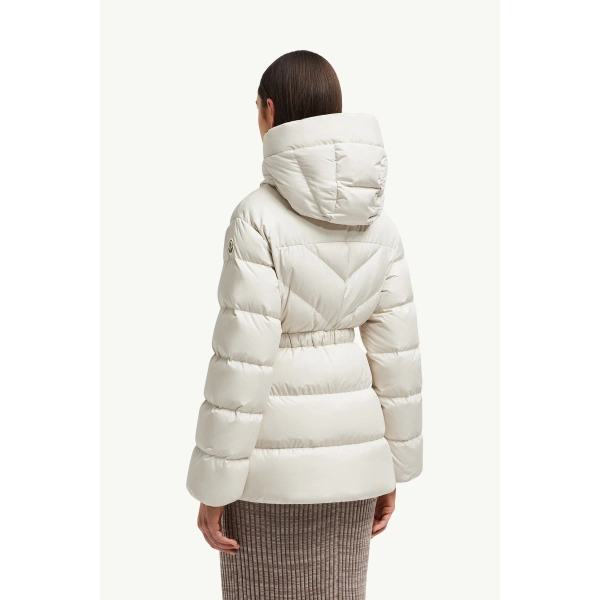 Moncler Brosse Diagonal-Quilted Hooded Short Down Jacket in White, view 5 | Women's Puffer Jackets | Coveti