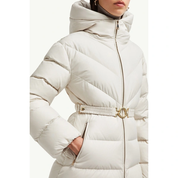 Moncler Brosse Diagonal-Quilted Hooded Short Down Jacket in White, view 6 | Women's Puffer Jackets | Coveti
