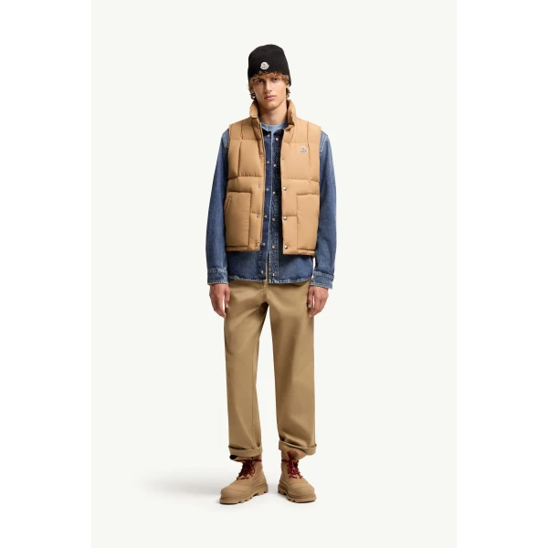 Moncler Brumelune Down Gilet in Beige, view 2 | Men's Jackets | Coveti