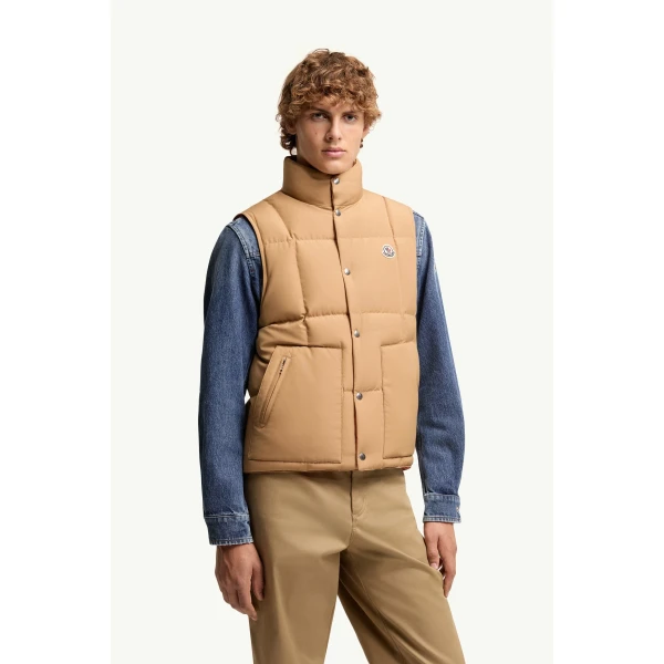Moncler Brumelune Down Gilet in Beige, view 4 | Men's Jackets | Coveti