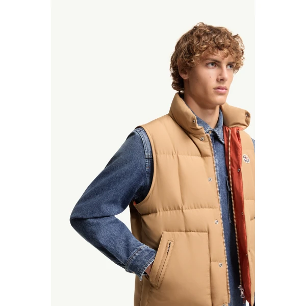 Moncler Brumelune Down Gilet in Beige, view 6 | Men's Jackets | Coveti