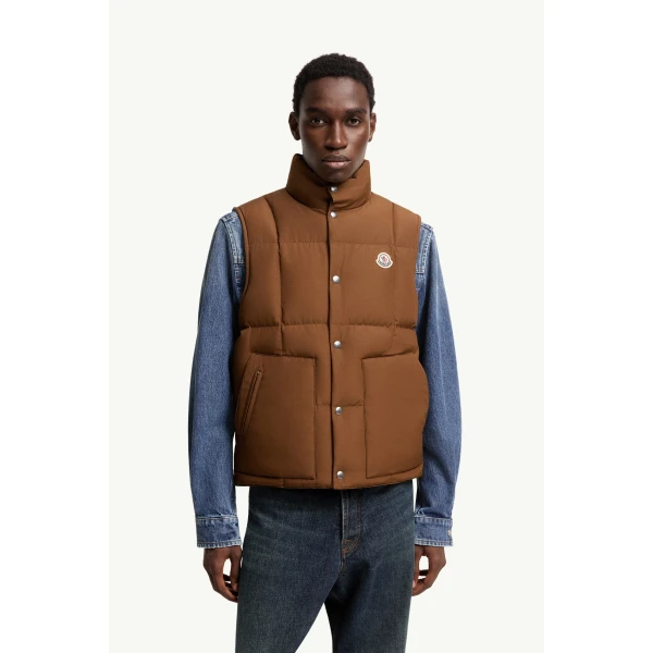 Moncler Brumelune Down Gilet in Brown, view 4 | Men's Jackets | Coveti