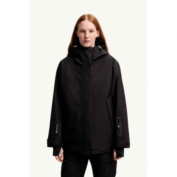 Moncler Bwindis Hooded GORE-TEX Laminate Insulated Ski Jacket in Black, view 4 | Women's Ski Jackets | Coveti