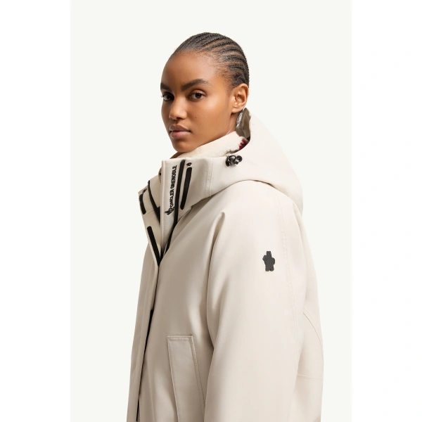 Moncler Bwindis Hooded GORE-TEX Laminate Insulated Ski Jacket in White Ivory, view 3 | Women's Ski Jackets | Coveti