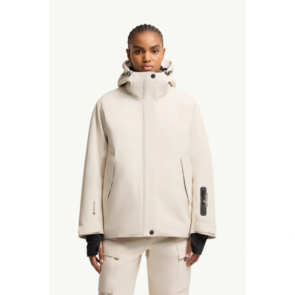 Moncler Bwindis Hooded GORE-TEX Laminate Insulated Ski Jacket in White Ivory, view 4 | Women's Ski Jackets | Coveti