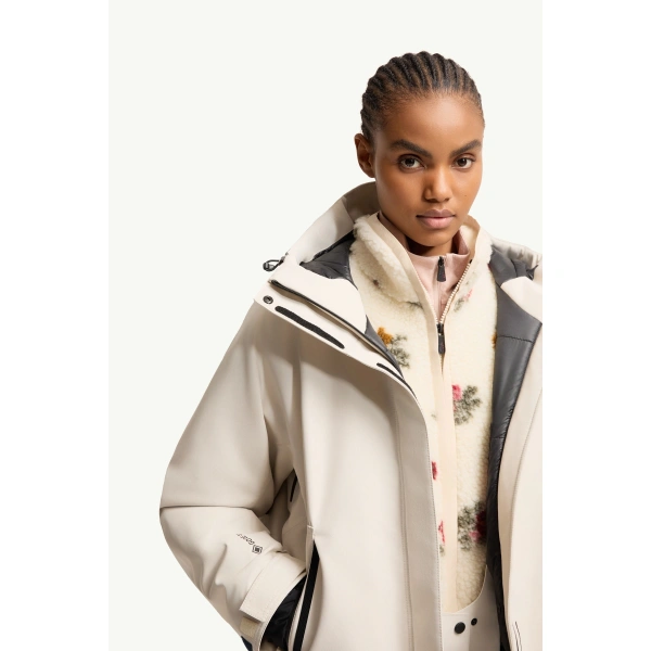 Moncler Bwindis Hooded GORE-TEX Laminate Insulated Ski Jacket in White Ivory, view 6 | Women's Ski Jackets | Coveti