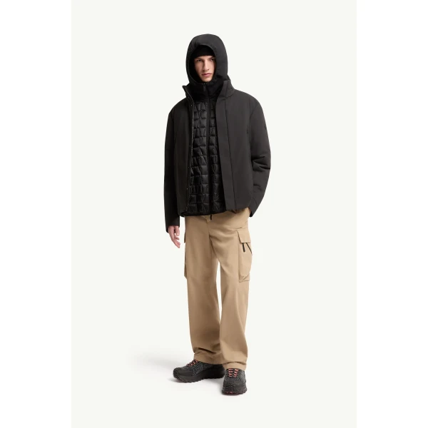 Moncler Caelros Hooded Short Down Jacket in Black, view 2 | Men's Jackets | Coveti