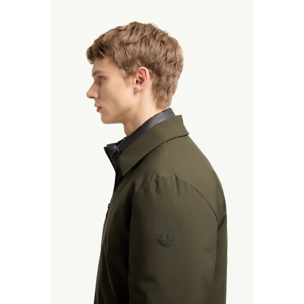 Moncler Caramantran Down Shirt Jacket in Olive Green, view 3 | Men's Jackets | Coveti