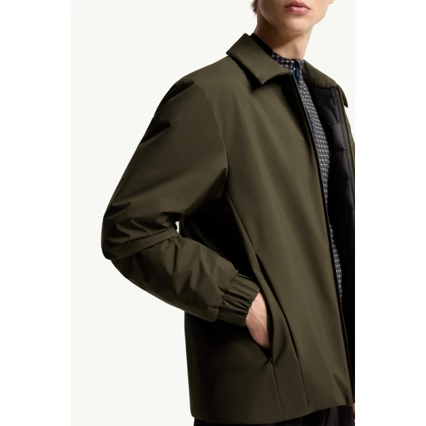 Moncler Caramantran Down Shirt Jacket in Olive Green, view 6 | Men's Jackets | Coveti
