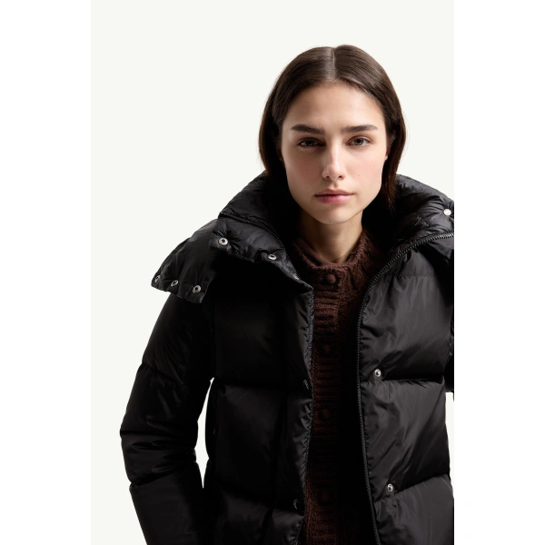 Moncler Castelnew Hooded Short Down Jacket in Black, view 6 | Women's Puffer Jackets | Coveti