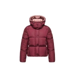 Moncler Castelnew Hooded Short Down Jacket in Burgundy | Women's Puffer Jackets | Coveti