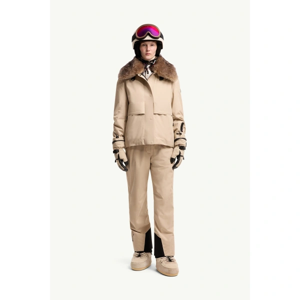Moncler Caurel GORE-TEX Shearling-Trimmed Insulated Ski Jacket in Beige, view 2 | Women's Ski Jackets | Coveti
