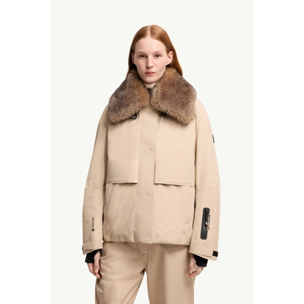 Moncler Caurel GORE-TEX Shearling-Trimmed Insulated Ski Jacket in Beige, view 4 | Women's Ski Jackets | Coveti