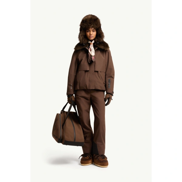 Moncler Caurel GORE-TEX Shearling-Trimmed Insulated Ski Jacket in Brown, view 2 | Women's Ski Jackets | Coveti