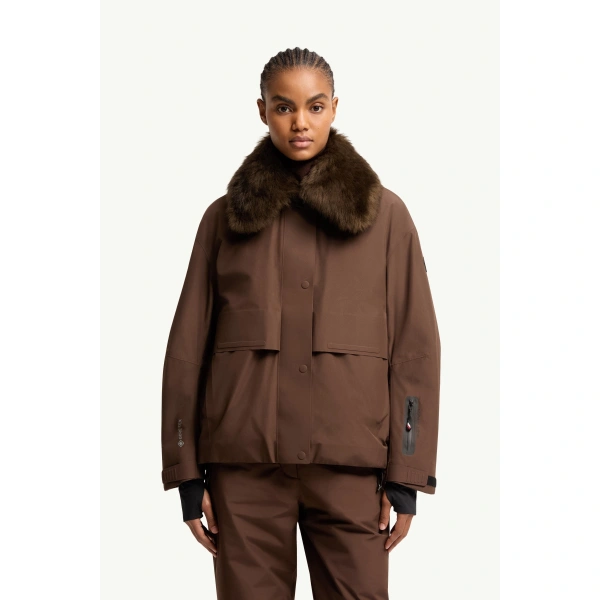 Moncler Caurel GORE-TEX Shearling-Trimmed Insulated Ski Jacket in Brown, view 4 | Women's Ski Jackets | Coveti