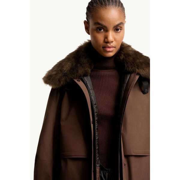 Moncler Caurel GORE-TEX Shearling-Trimmed Insulated Ski Jacket in Brown, view 6 | Women's Ski Jackets | Coveti