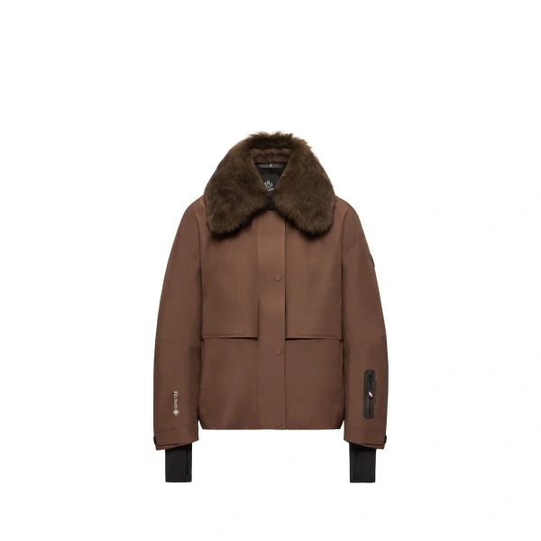 Moncler Caurel GORE-TEX Shearling-Trimmed Insulated Ski Jacket in Brown | Women's Ski Jackets | Coveti