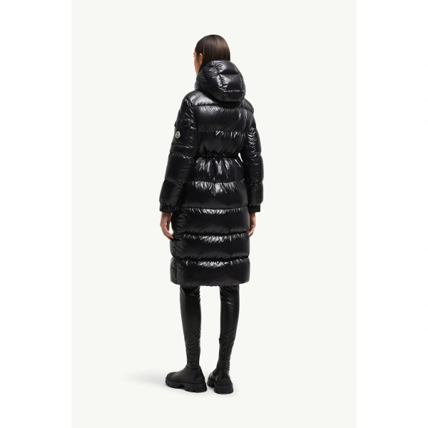Moncler Cavettaz Hooded Long Down Jacket in Black, view 5 | Women's Puffer and Down Coats | Coveti