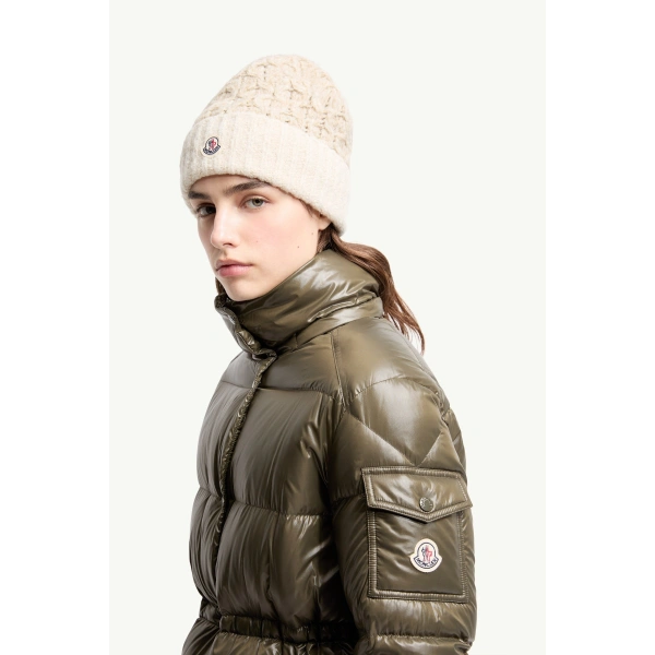 Moncler Cavettaz Hooded Long Down Jacket in Dark Green, view 3 | Women's Puffer and Down Coats | Coveti