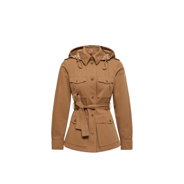 Centaurea Hooded Gabardine Field Jacket in Camel Beige
