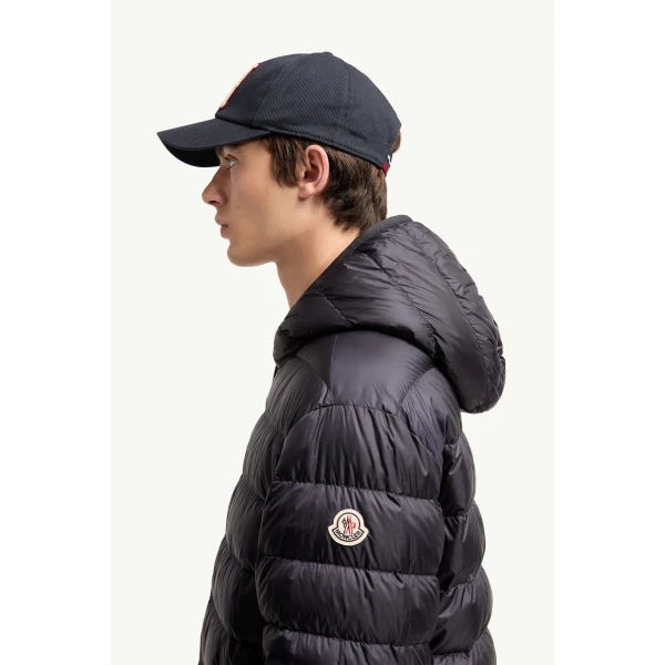 Moncler Ceze Reversible Hooded Short Jacket in Dark Blue, view 3 | Men's Jackets | Coveti