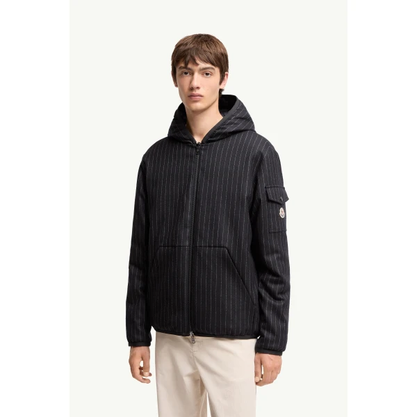 Moncler Ceze Reversible Hooded Short Jacket in Dark Blue, view 4 | Men's Jackets | Coveti