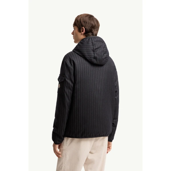 Moncler Ceze Reversible Hooded Short Jacket in Dark Blue, view 5 | Men's Jackets | Coveti