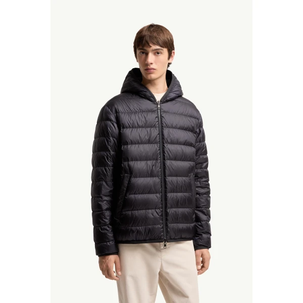 Moncler Ceze Reversible Hooded Short Jacket in Dark Blue, view 6 | Men's Jackets | Coveti